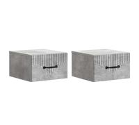 Todiikf Lot de 2 tables de chevet murales - Gris béton - Console de nuit flottante en bois avec tiroir et compartiment - Table de chevet suspendue pour chambre à coucher - 34,5 x 33 x 20 cm