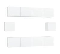 Todiikf Lot de 6 meubles TV muraux Blanc | Ensemble de meubles bas modulaires pour salon et bureau. Protège les accessoires hi-fi sans poussière derrière les portes