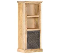 Todiikf Meuble haut en bois massif - 45 x 32 x 110 cm - Noir | Élégante armoire haute en bois de manguier et acier pour salon et couloir. Offre beaucoup d'espace avec deux étagères et une