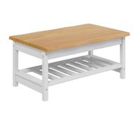 Todiikf Table basse blanche en pin massif 100 x 60 x 45,5 cm | Table de canapé rustique en pin avec bord live-edge et 1 étagère pratique pour les journaux dans le salon.