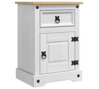 Todiikf Table de chevet Corona en pin massif Blanc 45 x 35 x 64 cm | Console de chevet autoportante pour chambre à coucher avec tiroir pratique et compartiment ouvert pour un rangement
