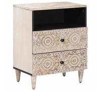 Todiikf Table de chevet en bois massif de mangue, blanc, 50 x 33 x 60 cm | Table d'appoint robuste en bois de manguier pour chambre à coucher avec deux tiroirs pour un espace de rangement