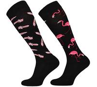 TODO Comodo Chaussettes d'équitation Fantaisie STJBW | Coton Mi-bas Chaussette Équitation Femme Motifs (STJBW 04 - Flamingo Lover, 31-34)