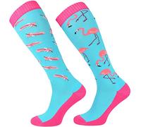 TODO Comodo Chaussettes d'équitation Fantaisie STJBW | Coton Mi-bas Chaussette Équitation Femme Motifs (STJBW 03 - Flamingo Blue, 31-34)