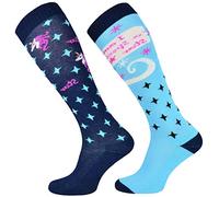 TODO Comodo Chaussettes d'équitation Fantaisie STJBW | Coton Mi-bas Chaussette Équitation Femme Motifs (STJBW 08 - Blue Unicorn, 39-42)