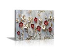 TODOAA Abstraite Fleurs Images Décoration Murale Toile Peinture Fleur dorée moderne Salon Art Poster -pour Chambre Maison Bureau Décoration(Rouge)-60x90cm Encadrée