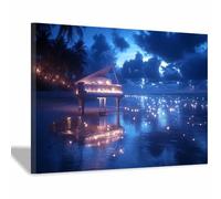 TODOAA Art mural amusant en forme de Tableau sur Toile Œuvres d’art musicales soirée de plage Toile en musique - Décoration de salle de bain et chambre à coucher(Bleu)-40x60cm Encadrée