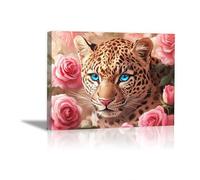 TODOAA Bain Tableau décoratif animal Adorable Léopard Floral Impression sur toile Décoration murale - d'œuvres d'art pour Le Bureau à Domicile Moderne(Rose)-30x40cm Encadrée