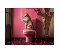 TODOAA Bain Tableau décoratif animal Léopard de salle de bain mignon Impression sur toile Décoration murale - d'œuvres d'art pour Le Bureau à Domicile Moderne(Rose)-50x70cm Sans cadre