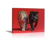 TODOAA Bain Tableau décoratif animal Léopard décontracté de mode Impression sur toile Décoration murale - d'œuvres d'art pour Le Bureau à Domicile Moderne(Rouge)-80x120cm Encadrée