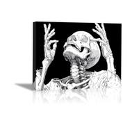 TODOAA Halloween Tableau abstrait mural Affiche de crâne amusante mignonne art gothique, images d'horreur d'Halloween, décoration murale effrayante pour salle de bain(blanc)-30x40cm Encadrée