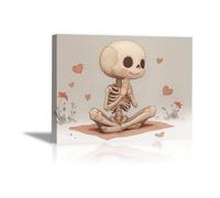TODOAA Halloween Tableau abstrait mural Affiche de crâne de dessin animé mignon art gothique, images d'horreur d'Halloween, décoration murale effrayante pour salle de bain(gris)-30x40cm Encadrée