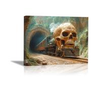 TODOAA Halloween Tableau abstrait mural Image de crâne abstraite art gothique, images d'horreur d'Halloween, décoration murale effrayante pour salle de bain(Beige)-80x120cm Encadrée