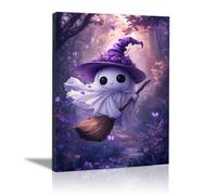 TODOAA Halloween Tableaux Decoration Murale Balai des Fantômes Adorables de la Forêt Maison,Salon, Bureau Mordern Décor, HD Affiche Mur Art Cadeau Halloween(Violet)-30x40cm Encadrée