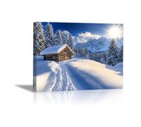TODOAA Hiver Tableau Paysage Scène de l’arbre de la cabane d’hiver Grand Format Impression Sur Toile -Decoration Murale Salon Moderne - Image sur Toile xxl Poster esthétique-60x90cm Encadrée