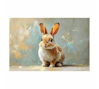 TODOAA Image salle bain tableau Œuvres rétro de lapins Art mural drôle de dans, Impression sur Toile Décoration Murale Chambre Peintures Maison Salon(Orange)-60x90cm Sans cadre