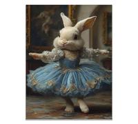 TODOAA Images de salle de bain Fresque dansante de lapin mignon Impression murale amusante,Décoration de salle de Salon Tableau mural animal sur toilettes(bleu)-30x40cm Sans cadre