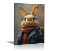 TODOAA Images de salle de bain Le lapin mignon et drôle Impression murale amusante,Décoration de salle de Salon Tableau mural animal sur toilettes(bleu)-20x30cm Encadrée