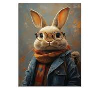 TODOAA Images de salle de bain Le lapin mignon et drôle Impression murale amusante,Décoration de salle de Salon Tableau mural animal sur toilettes(bleu)-20x30cm Sans cadre