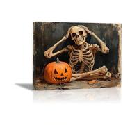 TODOAA Impression esthétique vintage d'Halloween tableau Citrouille crâne rétro Poster rustique,Décoration horreur effrayante - Décoration gothique(orange)-40x60cm Encadrée