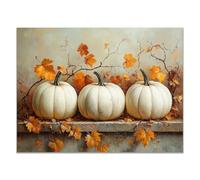 TODOAA Impression esthétique vintage d'Halloween tableau Fleurs de citrouille blanches Poster rustique,Décoration horreur effrayante - Décoration gothique(blanc)-60x90cm Sans cadre