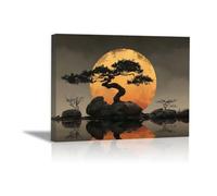TODOAA Impression sur Toile Arbre de la vie Toile Tableau Affiche de Graffiti Tree Moon Image sur Toile Murale pour Chambre- Maison Bain affiche Impression(Beige 7)-60x90cm Encadrée