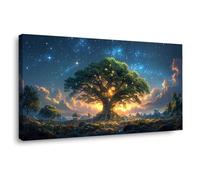 TODOAA Impression sur Toile Arbre de la vie Toile Tableau, Grand arbre image art Image sur Toile Murale pour Chambre- Maison Bain affiche Impression - 60x120cm Encadrée(vert)