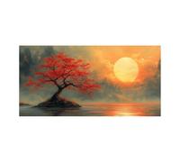 TODOAA Impression sur Toile Arbre de la vie Toile Tableau Peinture murale du coucher de soleil de l’arbre du lac Peintures Pop Art -Impressions Sur Toile Mur Photos Pour Le Salon-50x100cm Sans cadre