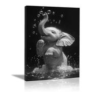 TODOAA Impression sur Toile intissee Abstrait Mignon Éléphant de Salle de Bain noire et blanche Decoration murale - Tableaux Décoration Moderne, Salon Tableau Mural(noir)-30x40cm Encadrée
