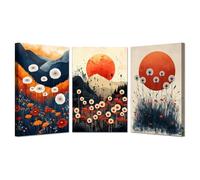 TODOAA Lot de 3 posters Fleurs Images Décoration Murale Toile Peinture Coucher de soleil sur la montagne fleurie Salon Art Poster -pour Chambre Maison Bureau Décoration(orange)-50x70cmx3 Encadrée