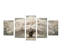 TODOAA Lot de 5 posters Arbre de la vie Toile Tableau Affiche de l’arbre à fleurs blanches Peintures Pop Art -Impressions Sur Toile Mur Photos Pour Le Salon(Blanc)-100x200cm Sans cadre