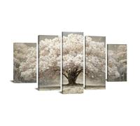 TODOAA Lot de 5 posters Arbre de la vie Toile Tableau Affiche de l’arbre à fleurs blanches Peintures Pop Art -Impressions Sur Toile Mur Photos Pour Le Salon(Blanc)-120x250cm Encadrée