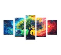 TODOAA Lot de 5 posters Arbre de la vie Toile Tableau Peinture abstraite colorée d’arbres Peintures Pop Art -Impressions Sur Toile Mur Photos Pour Le Salon(Vert)-75x150cm Sans cadre