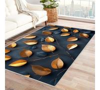 TODOAA Moderne Abstrait Grand Tapis Salon Doux Motif de Tapis à la Feuille d’Or Moquette Extérieur & Intérieur, Lavable Idéal pour la terrasse, Le Balcon, la Cuisine(Or 78)-210x300cm