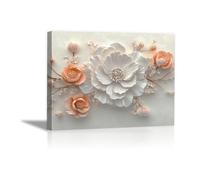 TODOAA Moderne Abstraite Esthétique Plante Tableau Murale Fleur dorée moderne Salon Impression sur Toile -Boho Peintures pour Chambre Maison Bain(Beige)-50x70cm Encadrée