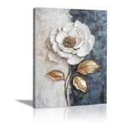 TODOAA Moderne Boho Mural Peinture Abstraite Fleur dorée moderne Impressions pour Murs Toile -Oeuvre pour Chambre Salon Nature Affiches Deco(Blanc)-60x90cm Encadrée