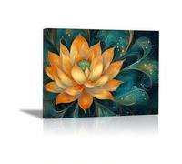 TODOAA Moderne Boho Mural Peinture Abstraite Fleur dorée moderne Impressions pour Murs Toile -Oeuvre pour Chambre Salon Nature Affiches Deco(Orange)-20x30cm Encadrée