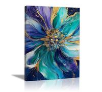 TODOAA Moderne Plantes Fleur Tableau Toile Abstraite Belle Fleur Tableau Esthétique Images Murales pour la Maison, Bureau, Salon, Chambre Affiches(Bleu)-30x40cm Encadrée