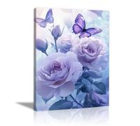TODOAA Moderne Plantes Fleur Tableau Toile Fleurs de la nature Animaux Tableau Esthétique Images Murales pour la Maison, Bureau, Salon, Chambre Affiches(Violet)-40x60cm Encadrée