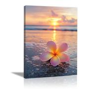 TODOAA Moderne Plantes Fleur Tableau Toile Paysage naturel de la plage Tableau Esthétique Images Murales pour la Maison, Bureau, Salon, Chambre Affiches(Rose)-60x90cm Encadrée
