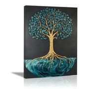 TODOAA Nature Plantes Fleur Tableau Toile Arbre de vie moderne Peinture Murale Moderne Poster Decoration- pour Le Maison,Salon,Chambre,Cuisine(Or)-50x70cm Encadrée