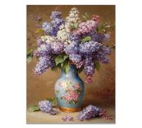 TODOAA Nature Plantes Fleur Tableau Toile De belles fleurs dans un vase Peinture Murale Moderne Poster Decoration- pour Le Maison,Salon,Chambre,Cuisine(Violet)-30x40cm Encadrée