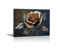 TODOAA Nature Plantes Fleur Tableau Toile Rétro Golden Floral Peinture Murale Moderne Poster Decoration- pour Le Maison,Salon,Chambre,Cuisine(Or)-60x90cm Encadrée