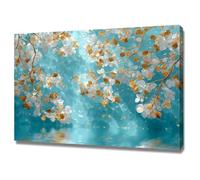 TODOAA salon abstraite arbre de vie toile tableaux Fresque de l’arbre bleu doré Décoration Painting - Art mural - Poster en Toile Tableau Peinture sur Murale(Bleu 8)-30x40cm Encadrée