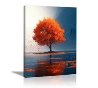 TODOAA salon abstraite arbre de vie toile tableaux Paysages des arbres du lac d’automne Impression sur toile Art mural - Poster en Toile Tableau Peinture sur Murale(Orange 3)-30x40cm Encadrée