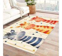 TODOAA Salon Lavable Tapis Enfant Trois Animaux Mignons et drôles Moquette Chambre Jeu Garçon Fille Moderne Antidérapant, pour la Cuisine et la Salle à Manger(Rouge)-150x180cm