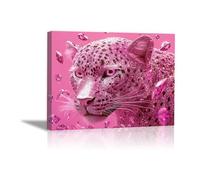 TODOAA Tableau décoratif animal Adorable Léopard Floral Impression sur toile Décoration murale - d'œuvres d'art pour Le Bureau à Domicile Décoration Moderne(Rose)-30x40cm Encadrée