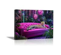 TODOAA Tableau décoratif animal Canapé de salle de bain Léopard Impression sur toile Décoration murale - d'œuvres d'art pour Le Bureau à Domicile Décoration Moderne(Rose)-20x30cm Encadrée