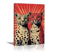 TODOAA Tableau décoratif animal Deux léopards abstraits Impression sur toile Décoration murale - d'œuvres d'art pour Le Bureau à Domicile Décoration Moderne(Rouge)-50x70cm Encadrée