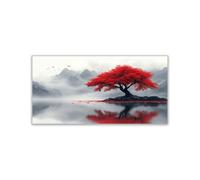TODOAA Tableau Décoration Murale Salon arbre de vie Peintures Montagne du lac Tree Image sur Toile Murale pour Chambre- Maison Bain affiche Impression(Rouge)-40x80cm Sans cadre